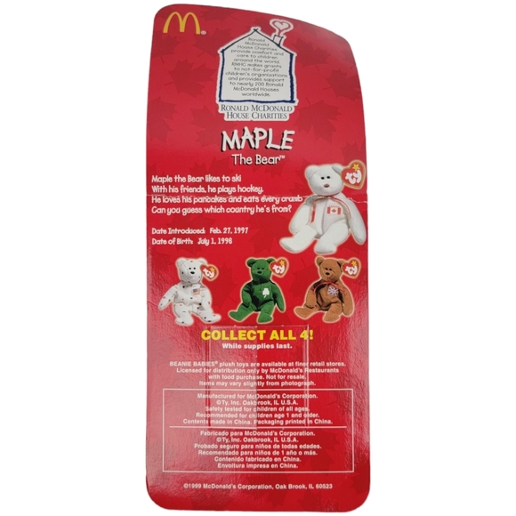 1999 McDonald’s TY Teenie Beanie MAPLE THE BEAR With Errors Rare 1999 - Picture 3 of 4